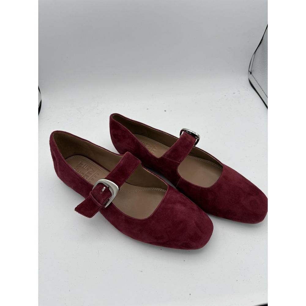 Naturalizer Shoes Womens Size 7.5 Red Suede Mary Jane Flats Square Toe Buckle